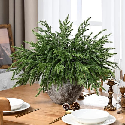 Waipfaru Christmas 12 Pcs Norfolk Pine Stems, 18 Inch Real Touch Artificial Norfolk Pine Branches, Christmas Greenery for DIY Cedar Garland, Indoor & Outdoor Xmas Holiday Home Decor