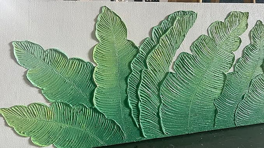 YaSheng Art - Thick Texture Modern minimalist 3D textured wall art Oil Paintings on Canvas Green plant paintings handmade Abstract artwork painting canvas wall art for bedroom Home Wall Art Deco Oil Painting Long size 24X60 Inch