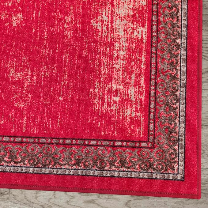 Antep Rugs Alfombras Bordered Modern 2x4 Non-Slip (Non-Skid) Low Pile Rubber Backing Kitchen Area Rug (Red, 2'3" x 4')