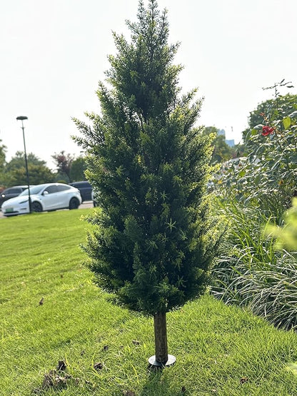 3FT Artificial Cedar Topiary Trees with Ground Spike Set of 2, UV Resistant Artificial Bushes Faux Cypress Trees for Indoor Outdoor Home Garden, Yard, Porch, Patio Decor (Normal)