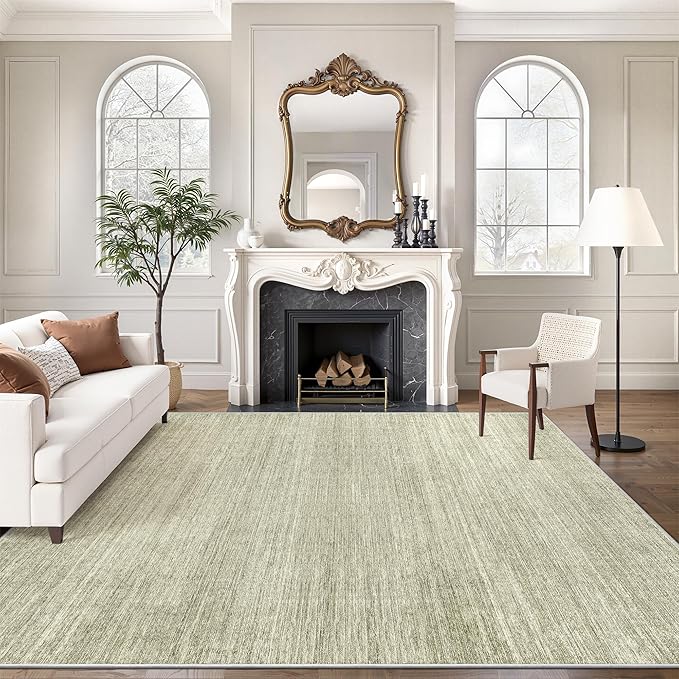 Art&Tuft Washable Rugs 8x10, Area Rugs for Living Room - Non Slip and Stain Resistant Soft Thin Low Pile 8x10 Rug for Bedroom, Dining Room, Kitchen, Office, Green