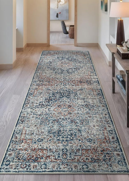 Bloom Rugs Caria Washable Non-Slip 10 ft Runner - Terracotta/Teal Traditional Runner for Entryway, Hallway, Bathroom, and Kitchen - Exact Size: 2'6" x 10'