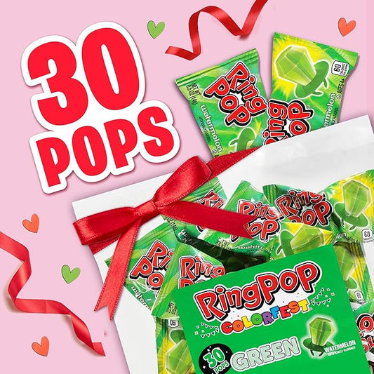 Ring Pop Individually Wrapped Watermelon Flavored Green Candy Lollipop Suckers for Celebrations & Halloween and Parties,30 Oz