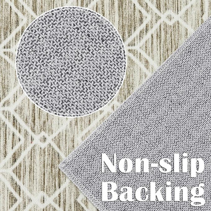 jinchan Moroccan Runner Rug 3x7 - Kitchen Machine Washable Runner Rug Modern Geometric Low-Pile Lightweight Non-Slip Carpet for Entryway Hallway Laundry Room Bedroom Bedside (3x7ft, Taupe)