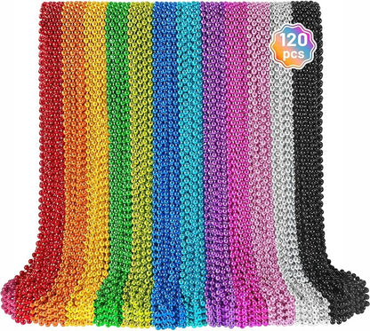 YAXINRUI 120 PCS Mardi Gras Beads, Party Beads Necklaces for Mardi Gras, Christmas, St. Patrick's Day, Metallic Colorful Necklaces Accessories in 12 Colors