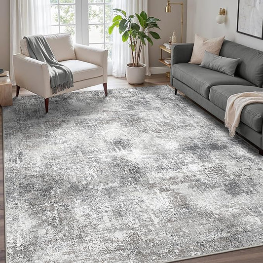 GENIMO Washable Area Rugs for Living Room, 10x14 Modern Non Slip Rugs, Low Pile Lightweight Soft Print Rug for Bedroom, Dining Room, Home Office, Grey