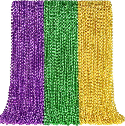SHAOQINLIN 102 PCS Mardi Gras Beads, 30.5'' Metallic Gold Green Purple Mardi Gras Oval Beads Necklaces Mardi Gras Accessories Bulk Carnival Bead Necklace for Mardi Gras Parade Throws Party Favors