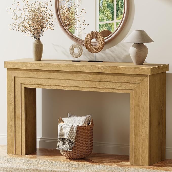Huuger 54 Inch Entryway Table, Retangular Console Table with Storage, Farmhouse Sofa Table Behind The Couch, Long for Entrance, Hallway, Foyer, Living Room, Natural
