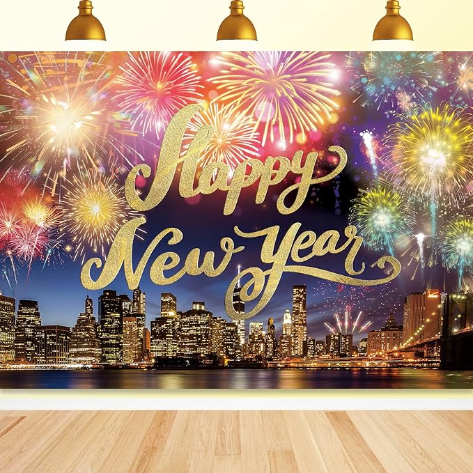 Happy New Year Backdrop,7x5FT New Year Banner 2026 Happy New Year Backdrop Party Decor New Year Eve Party Backdrop Supplies