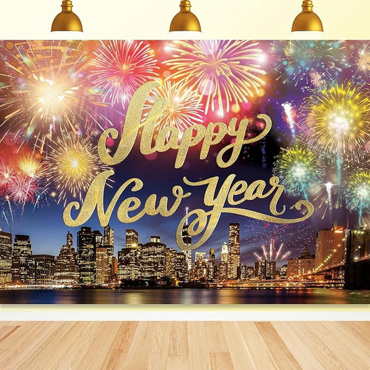Happy New Year Backdrop,7x5FT New Year Banner 2026 Happy New Year Backdrop Party Decor New Year Eve Party Backdrop Supplies