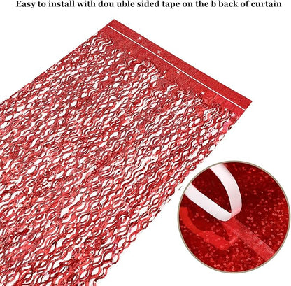 3 Pack Red Backdrop Curtain - CYLMFC 3.3 ft x 6.6 ft Foil Backdrop Curtain Streamers Birthday Decorations for Birthday Party Christmas Graduation Decor