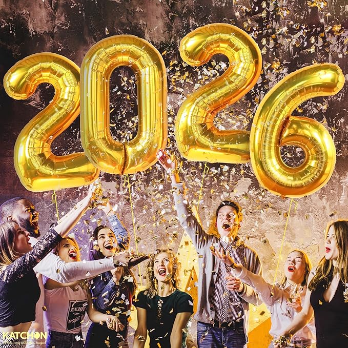 Katchon, Giant Gold 2026 Balloons - 42Inch | New Year Balloons | 2026 Balloon Numbers | Gold Balloon for New Years Decorations 2026 | NYE Decorations | New Years Eve Party Supplies 2026