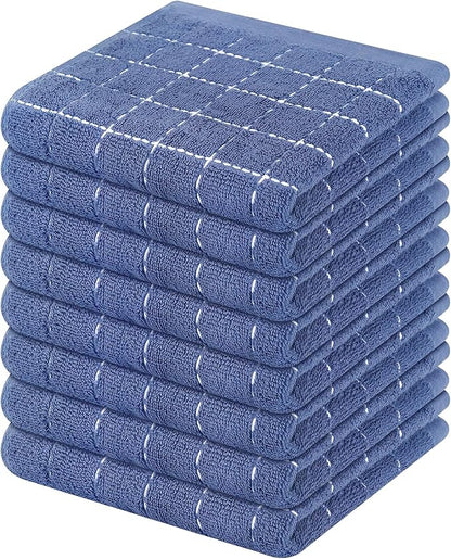 Mordimy 100% Cotton Terry Cloth Dish Cloths, Soft and Absorbent Checkered Dish Towels, Quick Drying Dish Rags for Washing Dishes, 8 Pack, 12 x 12 Inches, Navy