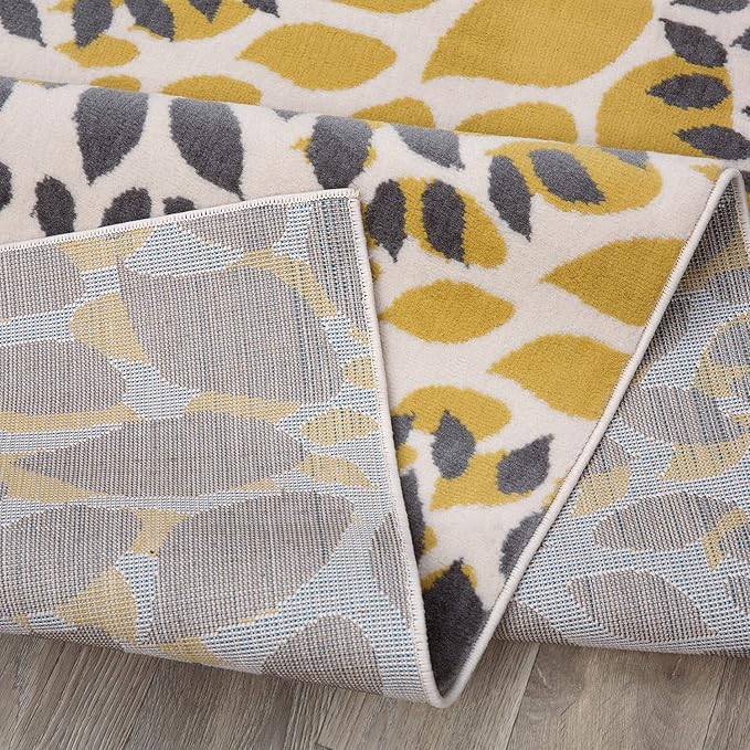 Rugshop Modern Floral Circles Design for Living Room,Bedroom,Home Office,Kitchen Non Shedding Runner Rug 2' x 10' Yellow