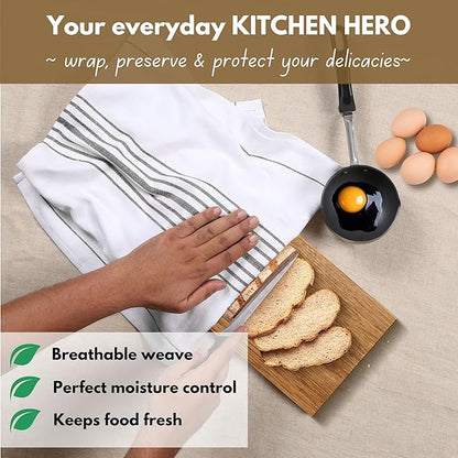 Native Fab Black Stripe Kitchen Towels 12 Pack Herringbone Scandia Weave 16"x26" - Super Absorbent Cotton Dish Towels, Multi Purpose Quick Dry Kitchen Washcloths with Loop - Black White