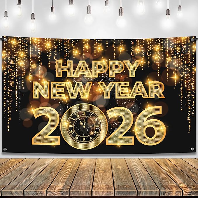 KatchOn, XtraLarge Happy New Year Banner - 72x44 Inch | New Year Backdrop 2026 | New Years Decorations 2026 | NYE Eve Banner For NYE Decorations 2026 | New Years Eve Party Supplies 2026