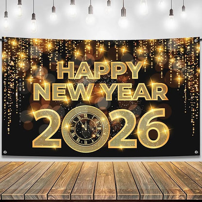 KatchOn, XtraLarge Happy New Year Banner - 72x44 Inch | New Year Backdrop 2026 | New Years Decorations 2026 | NYE Eve Banner For NYE Decorations 2026 | New Years Eve Party Supplies 2026