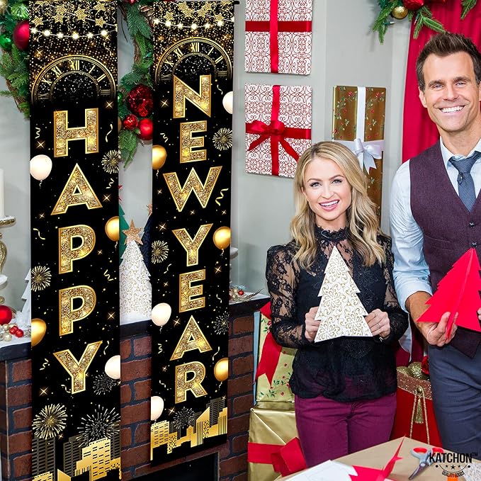 KatchOn, XtraLarge Happy New Year Banner - 72x12 Inch | New Years Decorations 2026 | New Years Eve Party Supplies 2026, Nye Decor 2026 | Door Banner for Happy New Year 2026 | Nye Decorations 2026