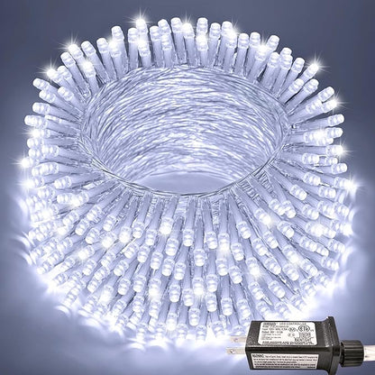 JMEXSUSS 66ft 200 LED White Christmas Lights Indoor Bedroom, Connectable White String Lights Outdoor Clear Wire, 8 Modes Twinkle String Lights Plug in for Room Tree Wedding Christmas Decoration