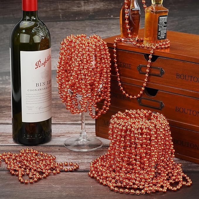 YAXINRUI 120 PCS Orange Bead Necklace, Orange Mardi Gras Beads, 33 Inch Halloween Beaded Necklace for Mardi Gras Christmas Halloween Festive Events