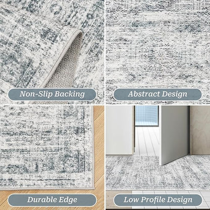 2x3 Washable Rug Runner for Bathroom, Soft Entryway Rug for Laundry Room, Kitchen, Vintage Abstract Hallway Runner for Bedroom, Anti-Slip Door Mat Indoor Entrance(2'x3', Grey/Ivory)