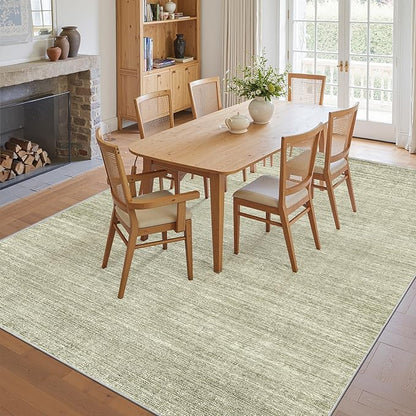 Art&Tuft Washable Rugs 8x10, Area Rugs for Living Room - Non Slip and Stain Resistant Soft Thin Low Pile 8x10 Rug for Bedroom, Dining Room, Kitchen, Office, Green