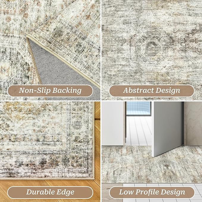 Long Hallway Runner Rug- Carpet Runners for Hallway 12ft, Anti Slip Backing Washable Rug Runner for Bathroom, Entrance, Living Room, Soft Low Pile Mordern Rug Runner(2'x12', Grey/Rust)