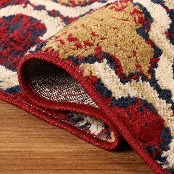Superior Indoor Small Area Rug, Jute Backed, Perfect for Living/ Dining Room, Bedroom, Office, Kitchen, Entryway, Modern Geometric Trellis Floor Decor, Viking Collection, 2' x 3', Red Blue