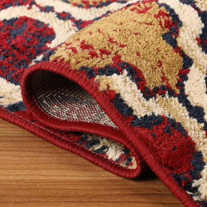 Superior Indoor Small Area Rug, Jute Backed, Perfect for Living/ Dining Room, Bedroom, Office, Kitchen, Entryway, Modern Geometric Trellis Floor Decor, Viking Collection, 2' x 3', Red Blue