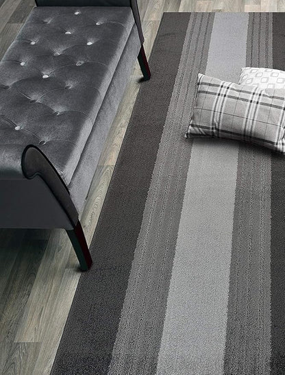 Custom Cut Hallway Runner Rug, Slip Resistant, 31 Inch Wide X Your Choice of Length, Lines Anthracite, 31 Inch X 22 feet