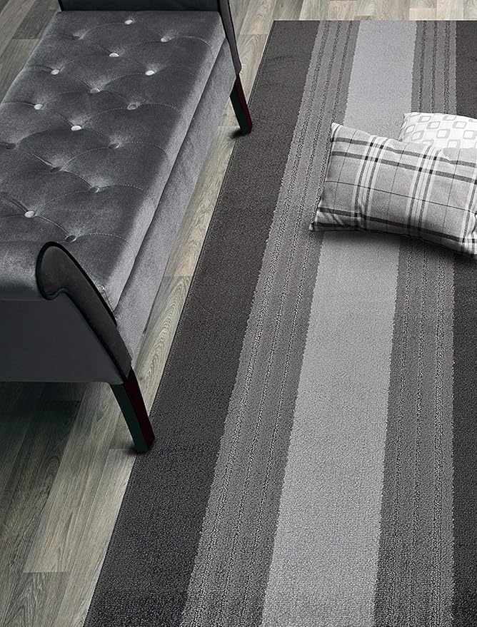 Custom Cut Hallway Runner Rug, Slip Resistant, 31 Inch Wide X Your Choice of Length, Lines Anthracite, 31 Inch X 25 feet