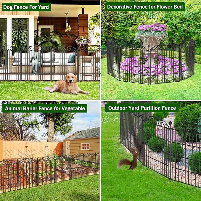 No Dig Decorative Garden Fence 6 Panel - 30in H x 11.8ft L, Tall Animal Barrier for Dogs Rabbits, Rustproof Metal Wire Panels for Yard, Patio, and Outdoor Border Use