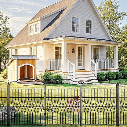 Bepatio 5 Panels Tall Garden Fence with Latch, 40in (H) x 11.5ft (L) Dog Fence Outdoor for Yard, Arc Metal Fencing Panels, Durable Animal Barrier Fencing for Outdoor, Patio, Flower Bed
