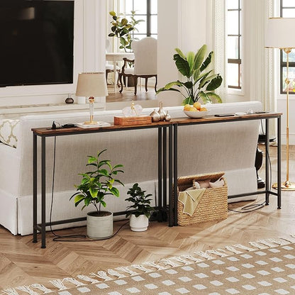 VERMESS Sofa Table with Power Outlets for Entryway, 39 inch Long Behind Couch Table with Metal Frame and 6.5’ Extension Cord for Hallway, Foyer, Living Room, Rustic Brown