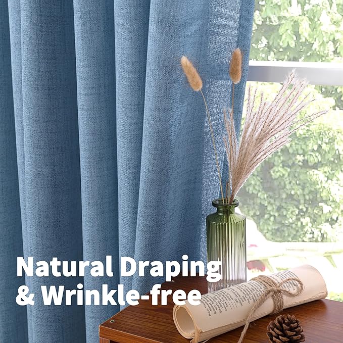 YoungsTex Blue Linen Curtains 36 Inches Long, Short Semi Sheer Drapes with Rod Pocket Back Tab Ocean Style for Bathroom Kitchen Window Over Sink, 2 Panels, 42 X 36 Inch