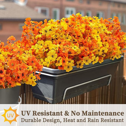 16 Bundles Artificial Mums for Outdoors/Indoors Faux Mums for Outdoor Planters, Eucalyptus Leaves Fall Flowers Artificial for Decoration Boxwood Garden Porch Window Home Wedding (Yellow&red Green)
