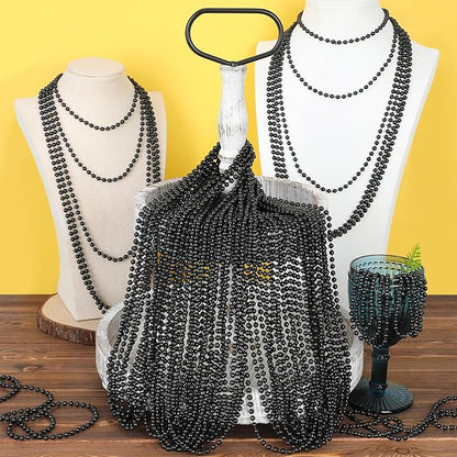 Black Beads, 240PCS New Years Eve Black Necklaces Accessories, 33" Mardi Gras Beads Necklace Costume Bulk, Festival Parade Throw for Halloween Wedding Party Events Supplies Decorations