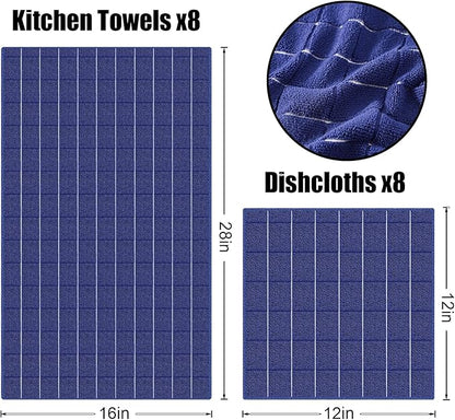 Homaxy Microfiber Kitchen Towels and Dishcloths Set, 12 Pack Soft and Absorbent Dish Hand Towels Bulk, 28 x 16 Inch & 12 x 12 Inch Quick Drying Rags for Washing Dishes, Navy Blue