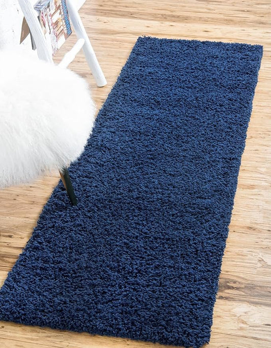 Unique Loom Solid Shag Collection Area Rug (2' 6" x 19' 8" Runner, Sapphire Blue/ Navy Blue)