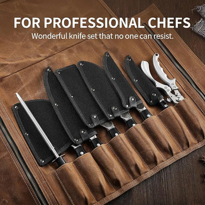 Chef Knife Set, Hand Forged Meat Boning Carving Cleaver Butcher Knife, High Carbon Steel Japan Nakiri Santoku Knife Set with Accessories for Kitchen, BBQ Camping Knives Set with Bag