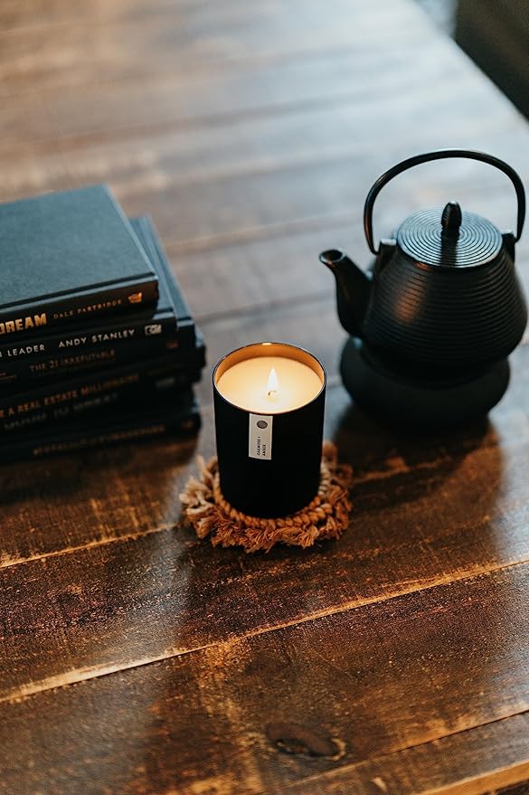 Calyan Wax Co. Oakmoss & Amber Scented Candle - 75 Hour Burn - Luxury Non Toxic Soy Wax Candles - Long Lasting Black Tumbler Jar Candle for Home - 10.2oz