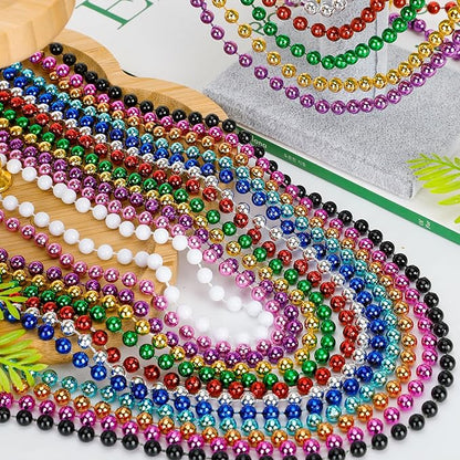 Bead Necklace, 120PCS Mardi Gras Beads, 33" Colorful Mardi Gras Beads Necklaces, Women Men Party Costume Accessories Parade Throws Bulk Party Favors for Christmas Pirate Carnival