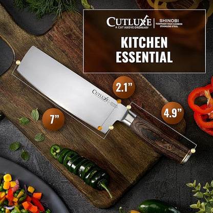 Cutluxe Nakiri Knife – Ultra Sharp 7" Meat and Vegetable Japanese Knife for Chopping, High Carbon Stainless Steel Blade, Full Tang Pakkawood Handle – Shinobi Series