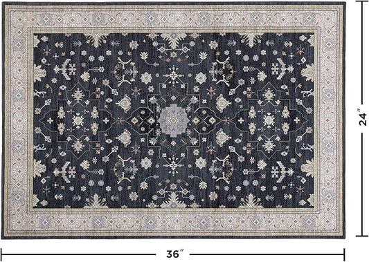 2x3 Entryway Rug, Black Small Boho Washable Rug, Soft Modern Non-Slip Area Rug, Low Pile Carpet for Entryway Kitchen Bathroom Front Doormat Indoor Entrance Throw Rugs, Black/Gold
