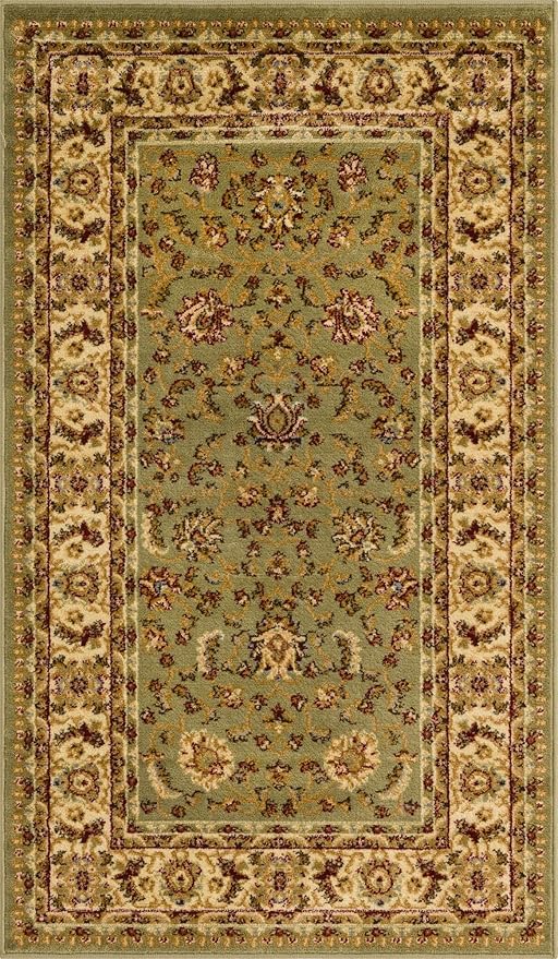 Rugs.com Aditi Collection Rug – 3' 3 x 5' 3 Green Low Rug Perfect for Living Rooms, Large Dining Rooms, Open Floorplans