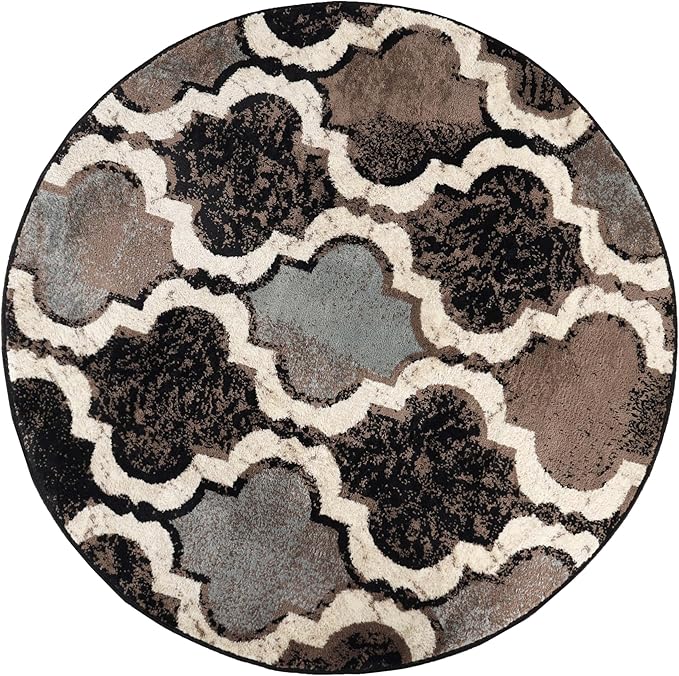Superior Indoor Large Area Rug, Jute Backed, Perfect for Living/ Dining Room, Bedroom, Office, Kitchen, Entryway, Modern Geometric Trellis Floor Decor, Viking Collection, 5' Round, Chocolate