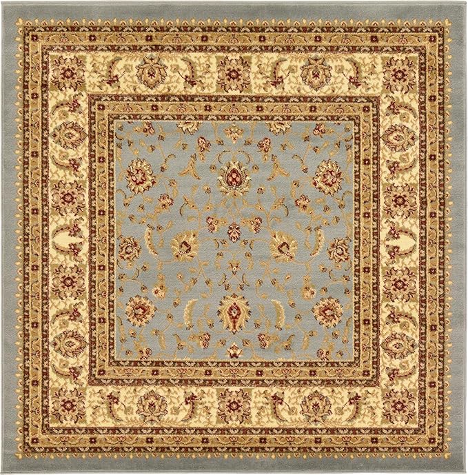 Rugs.com Aditi Collection Rug – 6' Square Light Blue Low Rug Perfect for Living Rooms, Kitchens, Entryways