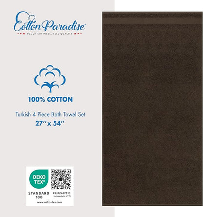 Cotton Paradise 4 Piece Turkish Bath Towels for Bathroom, 100% Cotton Extra Large Soft Plush Towels Bathroom Set, Brown