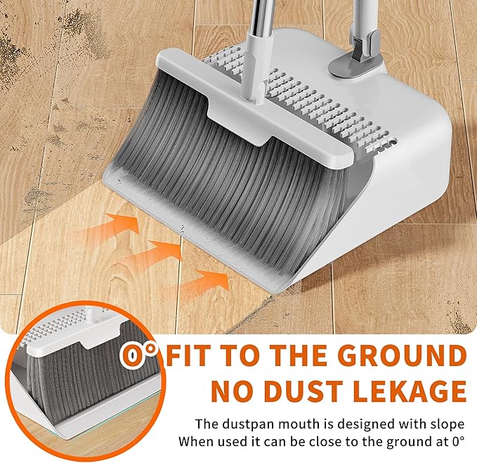 Household Broom with Dustpan Combo Set, Air Broom with Extra-Long Adjustable Aluminum Handle, Cleaning Supplies for Housekeeping (M3)