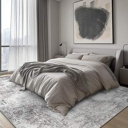 GENIMO Washable Area Rugs for Living Room, 10x14 Modern Non Slip Rugs, Low Pile Lightweight Soft Print Rug for Bedroom, Dining Room, Home Office, Grey